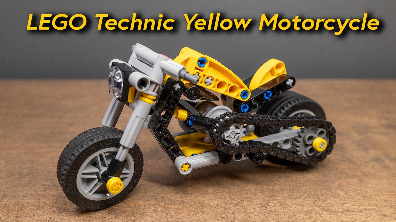 The Lego Technic yellow motorcycle balances on its own and actually drives